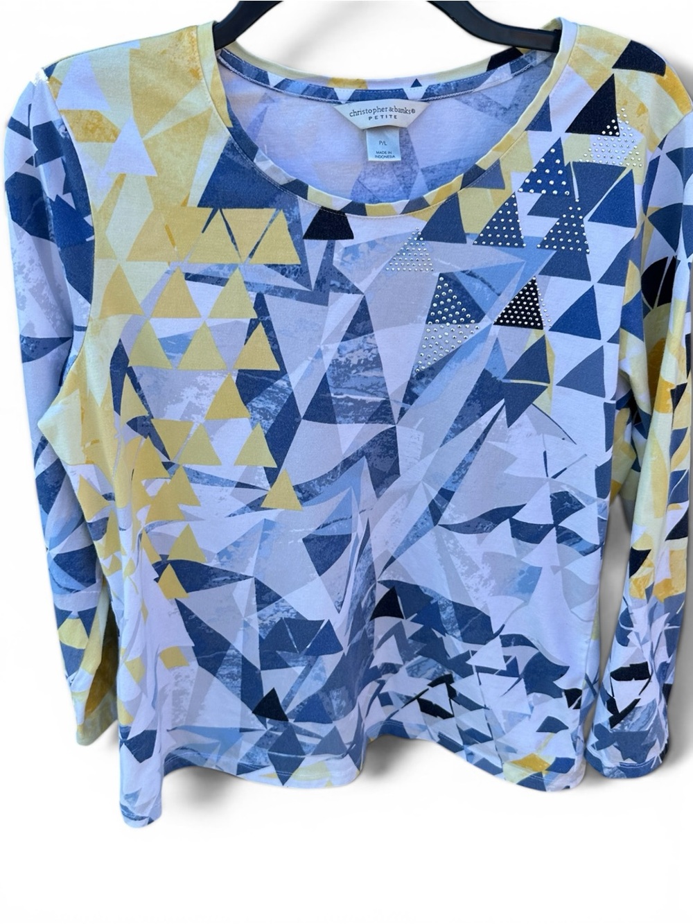 Christopher & Banks Yellow and Blue Geometric Long-Sleeve Tee‎